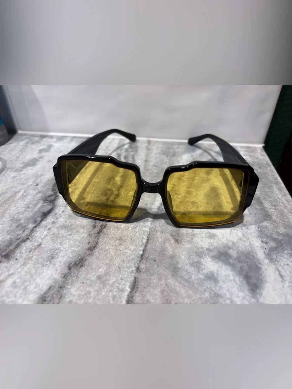 Retro Black Frame Sunglasses with Yellow Lenses - Women Accessories